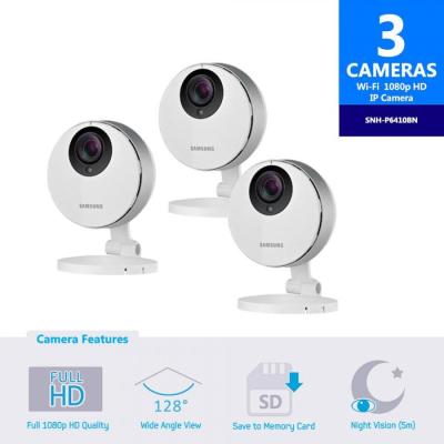 SAMSUNG 3 PACK OF SNH-P6410BN SMARTCAM FULL HD WIFI 1080P IP CAMERA 110-220 VOLTS