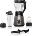 Bosch stand mixer VitaPower Series 4 MMB6177S, stainless steel blades Made in Germany, 1.5l ThermoSafe glass container, 0.6l to-go bottle, stopper, universal shredder, 30,000 rpm, 1200 W, silver 220-240 volts Not FOR USA